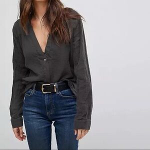 Free People Dark Gray V-Neck cotton blouse
